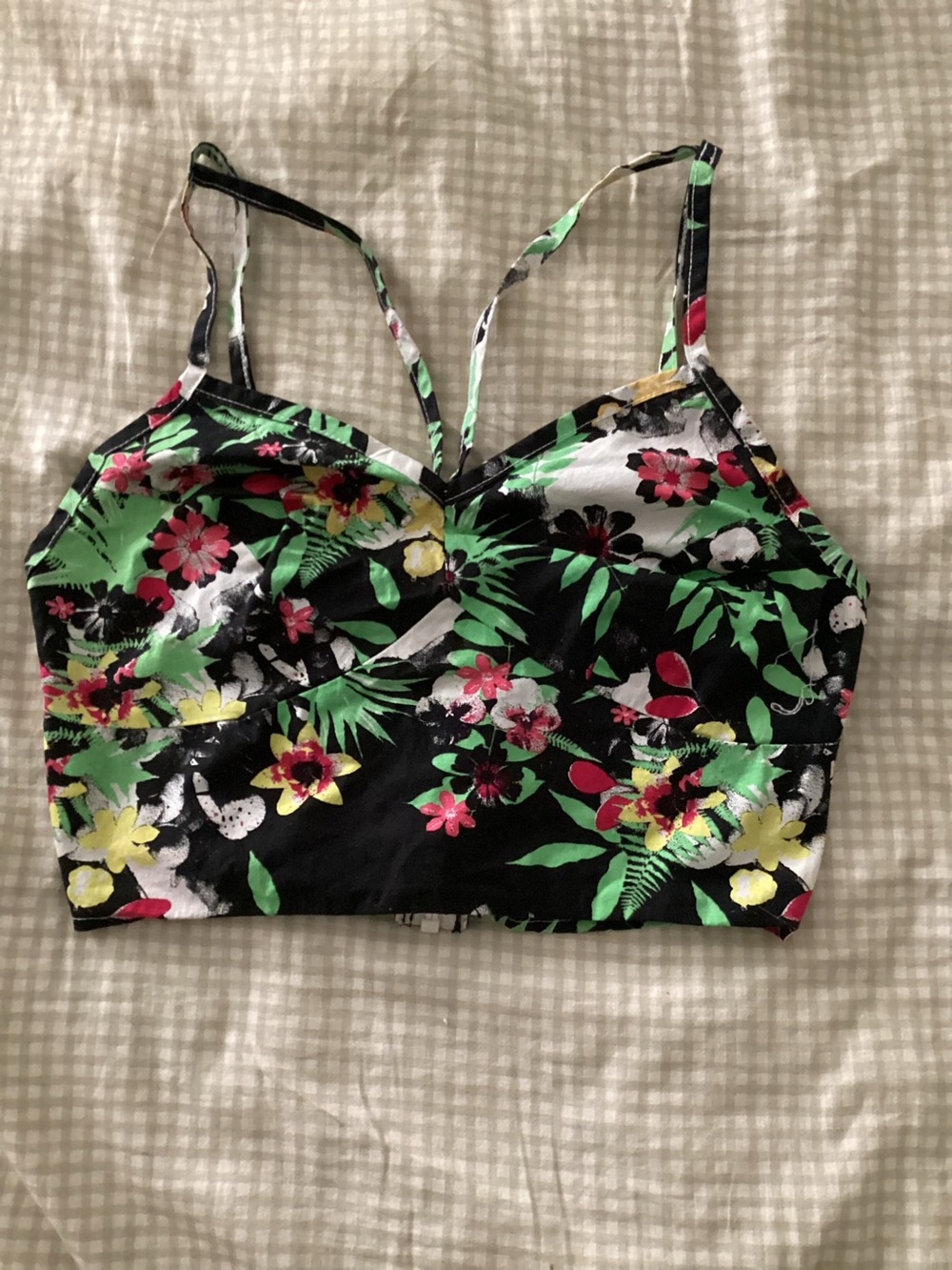 Floral Black Tropical Crop Cami Top